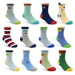 SkiBeaut Toddler Socks 12 Pairs Non Slip Kids Socks with Grips Little Boy Gils Crew Gripper Socks for 5-7 Years Old Child House Socks