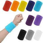 10 Color Pack Sweatbands, Wisdom1674 Sports Wristband, Cotton Sweat Band for Men and Women ，Good for Tennis, Basketball, Running, Gym, Working Out