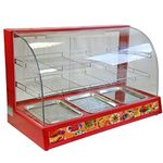 KuKoo Food Warmer Cabinet Countertop Commercial Electric Hot Food Pizza Bread Hamburger Showcase Unit Red Steel Glass | 95 x 59 x 45cm