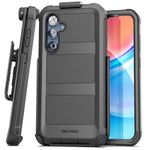 Encased Falcon Designed for Samsung Galaxy A15 5G Case with Tempered Glass Screen Protector and Belt Clip Holster, Full Body Protective Phone Case (Black)