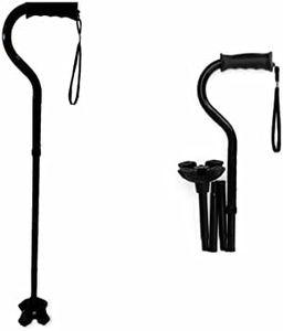 Medline Offset Folding Cane, 4-Point Base With Cushioned Gel Handle, Supports Up To 350 Lbs, Black