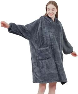 Aisbo Oversized Wearable Blanket Hoodie Women - Fluffy Warm Hoodie Blanket for Mens Adult, Winter Teddy Fleece Hooded Blanket with Hood Grey Blanket with Sleeves Gifts for Her Ladies, 95x85 cm
