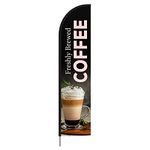 Above All Advertising Freshly Brewed Coffee Feather Flag Sign, Outdoor Business Advertising Cafe Swooper Flag Banner - Pre Printed Entrance Feather Flag Stake Pole Kit Hardware, 15ft