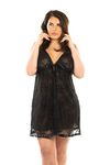 Perfect4U Black Double Layer Lace Plus Size Babydoll with Matching Lace Thong 18-32 (30-32, Black)