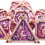 SIQUK 7-Die Metal Dice for DND Polyhedral Dice with Box D20 D12 D10 D% D8 D6 D4 Dice Set for Dungeons and Dragons Roll Playing Game Pathfinder Warhammer RPG MTG Board Games (Violet with Gold Edge)