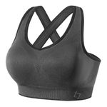 FITTIN Sports Bras for Women Padded: Seamless Cross Back Bras Pack for Workout Yoga Grey