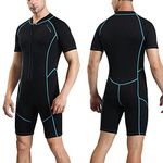 OMGear Wetsuit Men Women 2mm Neoprene Shorty UV Protection One Piece Short Sleeves Scuba Diving Suits Swimsuit for Scuba Diving Surf Snorkeling Swimming(Black&aqua, Medium)