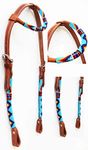 PRORIDER Horse Show Bridle Western Leather Headstall Beaded Overlay One Ear 79RT01HA