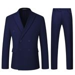 MAGE MALE Men's 2 Piece Suit Elegant Solid Double Breasted Slim Fit Tuxedo Suit with Blazer and Pants, Navy Blue, Medium