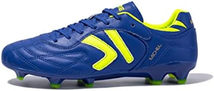 KELME Soccer Cleats Men's FG - Pro Calfskin Leather Soccer Shoes - Outdoor/Indoor Football Boots Unisex Adult Sizes (Blue, 6)