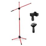 Kadence M30RD Home Series Mic Stand with Boom Arm | Heavy-Duty Steel Frame | Adjustable Arm with Phone Holder | Recording, Podcasting & Streaming | Red