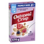 OATMEAL CRISP - Family Size Pack - Triple Berry Cereal Box, Whole Grain is The First Ingredient, 570 Grams Package of Cereal