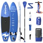 AQUAPLANET Inflatable Stand Up Paddle Board Kit - Bolt Junior, Blue | 9.4 Foot | Ideal for SUP Kids & Light Paddlers | Includes Fin, Paddle, Pump, Repair Kit, Backpack, Leash, Dry Bag, Carry Strap