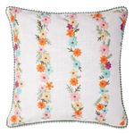 haus & kinder Decorative Embroidered Cushion Cover | Cotton Velvet Front Throw Pillow Cushion Cover for Sofa Living Room | 16inch x 16inch | Floral Stripes