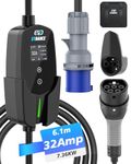 EVDANCE EV Charger Type 2 to CEE Plug [7.36KW, 1 Phase, 6.1M/20ft, 10A-32A] 12 Hours Delay Timer, IP66 Waterproof, Electric Car Charger Cable with Commando Plug and LED Display, Black