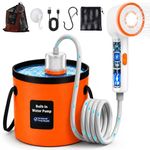 Portable Shower for Camping, 6000mAh Rechargeable Camp Shower with Large Capacity Foldable Bucket, Filtered LED Shower Head, Outdoor Camping Shower Kit for Travel, Pet Bath, Car Washing (Orange)
