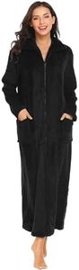 Ekouaer Women's Flannel Robe Zipper Front Robes Full Length Bathrobe Black,XX-Large