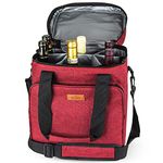 Freshore Insulated Wine Carrier 6 Bottle Bag Tote - Portable Travel Padded Cooler Carrying Canvas Case Adjustable Shoulder Strap - (Passion Red)