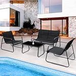 Patio Furniture 4 Pieces Outdoor Indoor Use Patio Loveseats Conversation Sets with Table for Backyard Lawn Porch Garden Balcony,Black