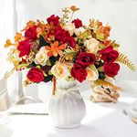 LESING Artificial Silk Rose with Vase Fake Flowers Wedding Flowers Bouquets Arrangement Home Office Party Centerpiece Table Decoration (Red-1)