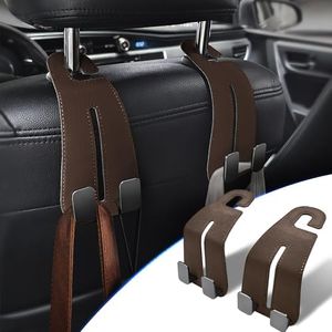 GZSH 2 PCS Car Seat Headrest Hooks Purse Hook for Car Leather 2 in 1 Car Seat Hooks for Universal Car Hanger Storage Organizer Car Headrest Hook for Purse, Bags etc |Add Car Extra Space| Brown