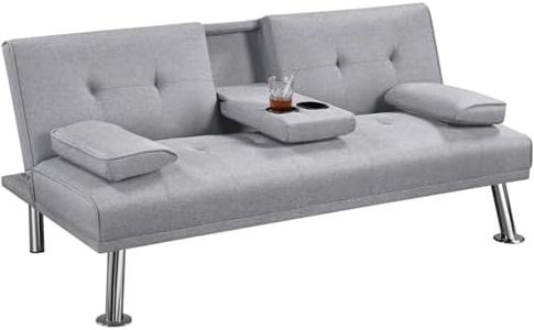 Yaheetech Fabric Click Clack Sofa Bed 3 Seater Sofa Couch Living Room/Spare Room/Guest Room Bed Settee with Cup Holders, Light Gray Fabric