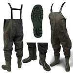 DNA NEW 100% Waterproof Lightweight Green PVC Carp Coarse Fly Fishing Chest Waders with Elasticated Quick Release Buckle Suspenders and High Grip Boots/Wellies in (Size 44)