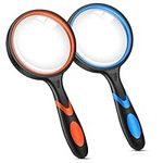 2PCS Upgrade 10X Magnifying Glass, Large Handheld Magnifier Magnafying. Glasses for Kids/Seniors Reading, 3 Inch Shatterproof Lupa Magnify Glass Lens, Soft Non-Slip Rubber Handle - for Observation