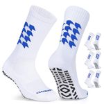 Closemate Grip Socks Football 3 Pairs Anti Slip Sport Socks for Men Women Cushion Anti Blister Wicking Cotton Non Slip Athletic Socks for Football Basketball Yoga Hiking (3 Blue, Size L)