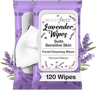 BeautyFrizz Lavender Face Wipes - 120 Count - Gentle No Rinse Makeup Remover and Facial Cleansing Wipes - Contains Aloe, Castor, Vitamin A and E - Suits Sensitive Skin - Moisturizing - Extra Soft