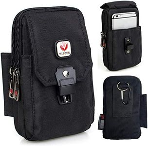Large Multi-Purpose Nylon Cell Phone Belt Holster for iPhone 16 Pro Max Case 15 Pro Max Galaxy S25 Ultra S24 Ultra Universal Dual Smartphone Pouch with Belt Loop Clip for Men for 2 Mobile Phones black