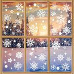 AhfuLife Christmas Snowflake Window Stickers, 152 Pcs Reusable Snowflake Window Clings for Christmas Decorations, Double Sided Snowflake Stickers for Xmas Party Decorations