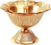 Brass Akhand Pooja/Puja Oil Lamp Jyoti Diya with Cotton Wick Engraved Design for Prayer, Aarti, Worship Religious Mandir Home Temple Festive Decoration 1 (Flower Design- 2.5 Inches)