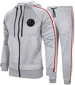 PASOK Men's Casual Tracksuit Set Long Sleeve Full-Zip Running Jogging Athletic Sweat Suits, 01 Light Gray, Medium