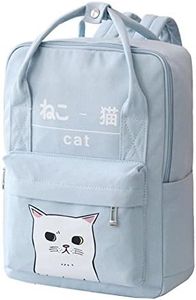 e-youth Women Girls Japanese And Korean Style Bags Kawaii Cat Canvas Backpack, Blue, One Size, Traveling