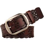 JASGOOD Fashion Women's Genuine Leather Waist Belt With Alloy Buckle,A-Coffee(Silver Buckle),Suit for Pant Size 42-46Inch