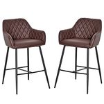 HOMCOM Set of 2 Bar stools Retro PU Leather Bar Chairs w/Footrest Metal Frame Comfort Support Stylish Dining Seating Home Light Commercial Brown