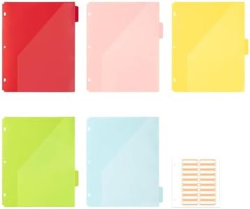 Ospelelf Binder Dividers with Tabs for 3 Ring Binder, 1/3 Cut Tabs, 5 Plastic Folders with Pockets Letter Size 8.5 x 11, Multicolor