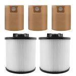 2 Pack DXVC6910 Cartridge Filter Compatible with DEWALT 6-16 Gallon Wet Dry Vac + 3 Pack DXVA19-4101 Vacuum Bags Fit for 6-10 Gallon Wet Dry Vacuum Cleaners (5 Pack)