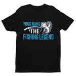 Galaxy Tees Mens Personalised Fishing T Shirt Your Name The Fishing Legend Short Sleeved Black M