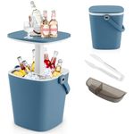 COSTWAY 15L Outdoor Cool Bar Table, Patio Cooler Side Table with Lift Top Lid, Bottle Opener and Handle, Pop up Ice Bucket Table Drinks Storage Holder for Party, Picnic & Camping (Blue)