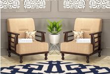 DANEWOOD 1 Seater Sofa - Set of 2 Combo | Single Seater Arm Chair for Living Room, Drawing Room & Office Lounge | Sheesham Wood, Honey Teak