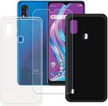 FZZSZS Case for ZTE Blade A51 + Tempered Glass Screen Protector Protective Film,Slim Transparent + Black Soft Gel TPU Silicone Protection Phone Case Cover for ZTE Blade A51 (6.52")