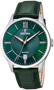 Festina Reloj Hombre F20426/7 Correa Clasico Caja de Acero Inoxidable 316l Plateado Correa de Cuero Verde
