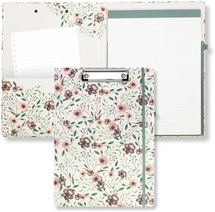 Steel Mill & Co Cute Clipboard Folio with Refillable Lined Notepad and Interior Storage Pocket, Earth-Toned Flower Padfolio for Work, Woodland Floral