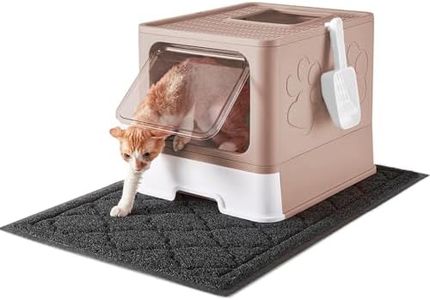 Medario Cat Litter Box with X-Large Litter Mat and Scoop, Large Foldable Litter Box with Lid, Enclosed Kitty Box,Front Top Entry Exit, Odor Control Easy to Clean (Upgrade Coffee)