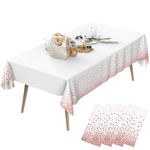 WenYa 4 Pack Disposable Party Table Cloth, 54" x 108" Rectangle Waterproof Tablecloth for Kids Birthday Party, Picnic, Weddings(White-Pink)