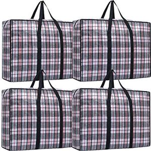 4 Pack Large Storage Laundry Bags Checkered Travel Duffel Storage Bag with Zipper and Handles for Comforters, Clothes, Bedding, Duvets(Black)