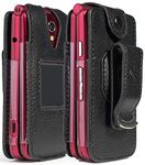 Case for Jitterbug Flip Phone, Nakedcellphone [Black Vegan Leather] Form-Fit Cover with [Built-in Screen Protection] and [Metal Belt Clip] for GreatCall Jitterbug Flip Phone 4G for Seniors (4043SJ6)