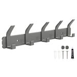 Sarsumir Coat Hooks Wall Mounted Over Door Hangers with 5 Hooks Coat Racks for Front Door, Bedroom, Coats, Jackets, Purses, Bags, Clothes, Towels （Grey）